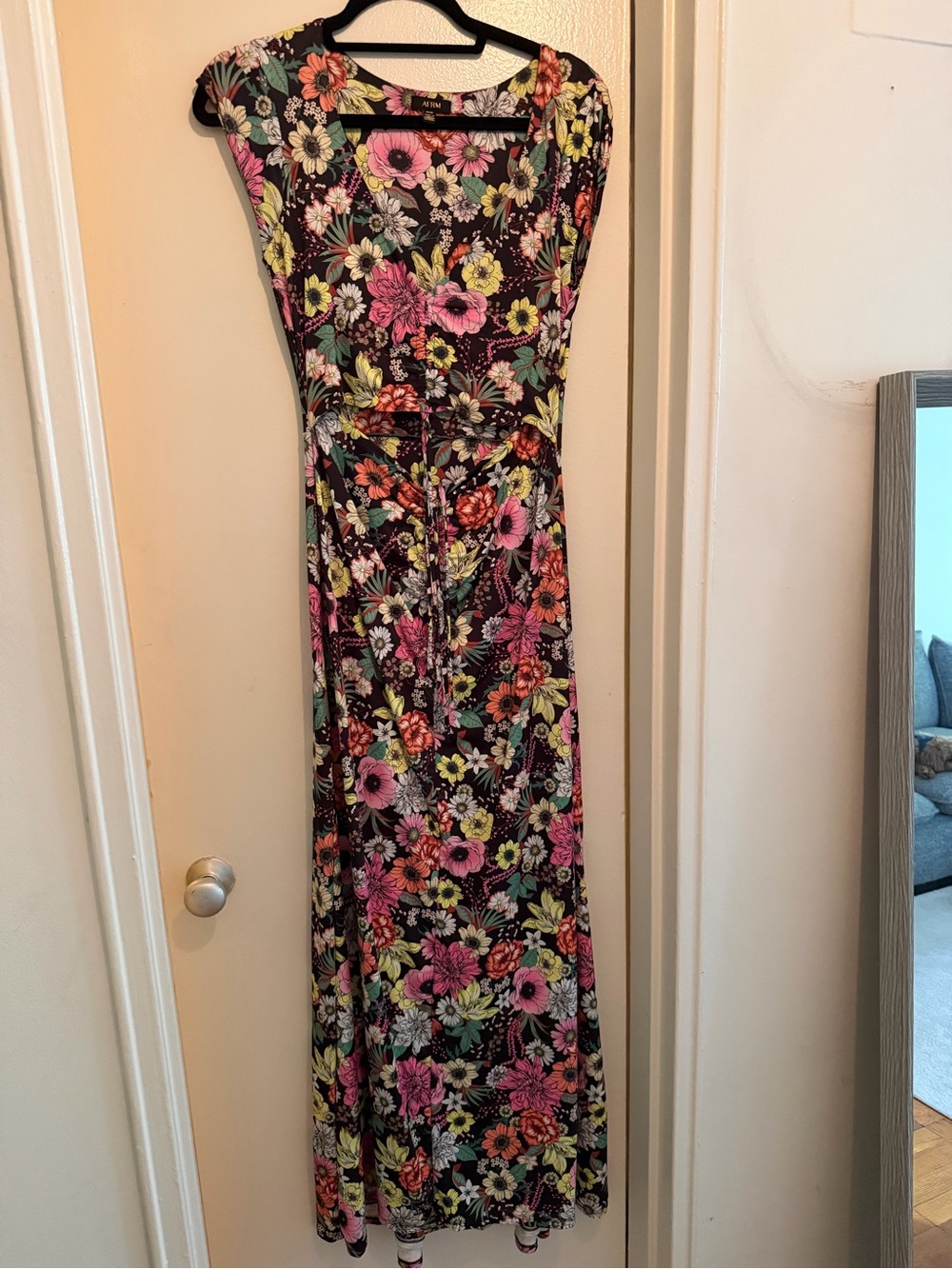 AFRM Black Floral Maxi Dress with Pink & Yellow Blooms